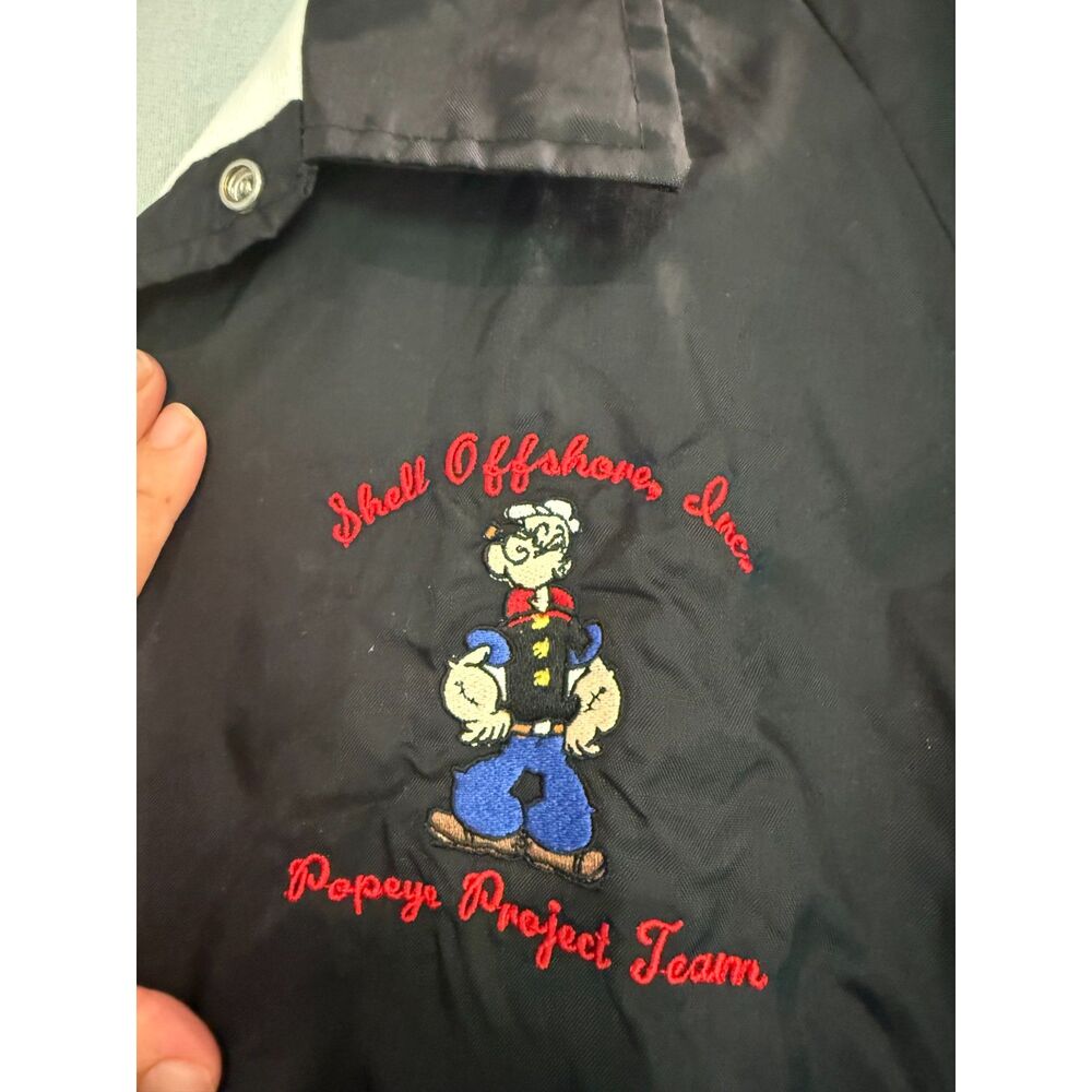 Vintage WestArk USA Shell Oil Popeye Jacket Mens Large Black Snap Front